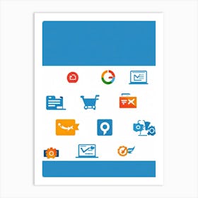 A Collage Of Flat Design Icons Representing Web Browsing E Commerce Transactions Digital Storefron Art Print