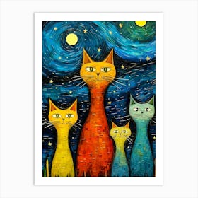 Cats Under The Stars Art Print