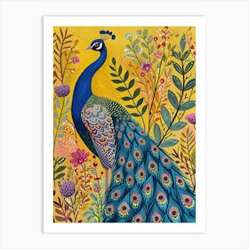 Folk Floral Peacock In The Wild 1 Art Print