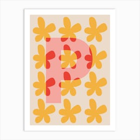 Alphabet Flower Letter P Print - Pink, Yellow, Red Art Print