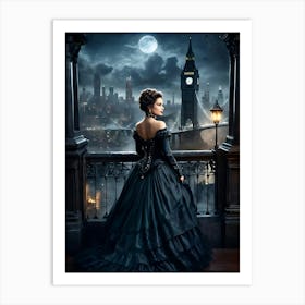 Digital Painting of Gorgeous Victorian Woman with Classic London City Scenery #2 Art Print