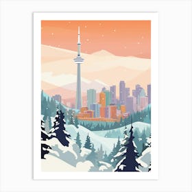 Vintage Winter Travel Illustration Vancouver Canada 2 Art Print