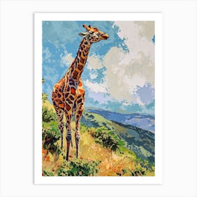 Giraffe On A Hill Illustration 3 Art Print