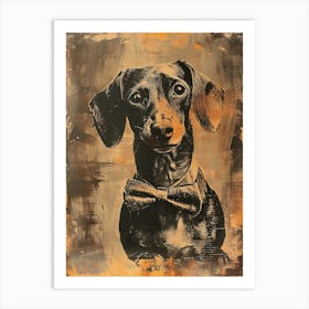 Retro Sepia Portrait Of A Dachshund In A Bow Tie Art Print