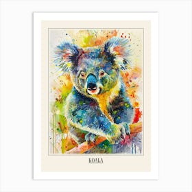 Koala Colourful Watercolour 3 Poster Art Print