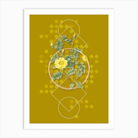 Vintage Yellow Sweetbriar Rose Botanical with Geometric Line Motif and Dot Pattern n.0100 Art Print