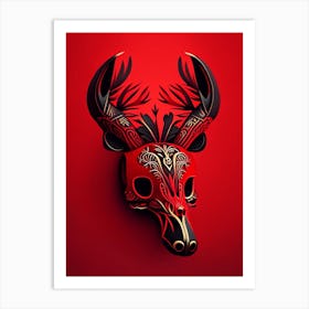Animal Skull Red 2 Mexican Art Print