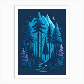 A Fantasy Forest At Night In Blue Theme 53 Art Print