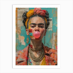 Diktorrr Frida Kahlo Inflates A Bubble Made Of Bubble Gum In Co Fae7dd90 9abe 42dd A068 981961f89a07 Topaz Enhance Faceai Art Print