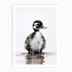 White Paint Drip Duckling Minimalist Art Print