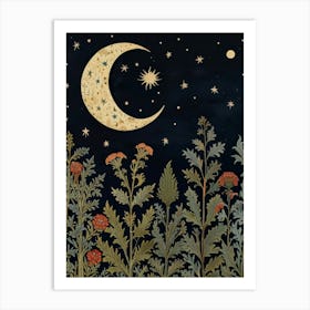 Moon And Flowers Style William Morris Art Print 2 Art Print