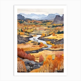 Autumn National Park Painting Thingvellir National Park Iceland 2 Art Print