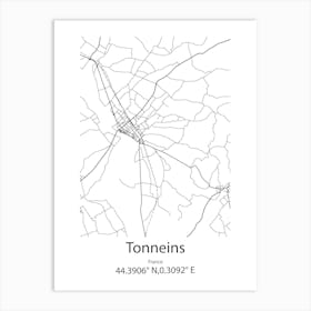 Tonneins,France Minimalist Map Art Print