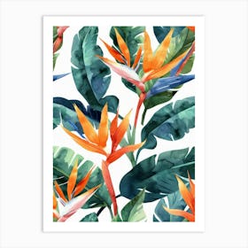 Bird Of Paradise Watercolor Pattern Art Print