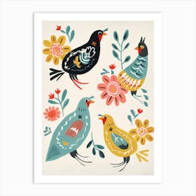 Folk Style Bird Painting Chicken 2 Art Print