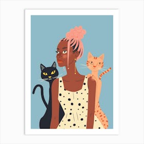 Black Woman With Cats Art Print