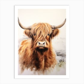 Simple Watercolour Of Highland Cow Art Print