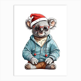 Koala Christmas Hat Art Print