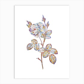 Stained Glass White Misty Rose Mosaic Botanical Illustration on White n.0066 Art Print