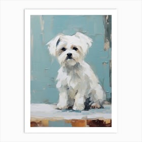 Maltese Dog, Painting In Light Teal And Brown 1 Art Print