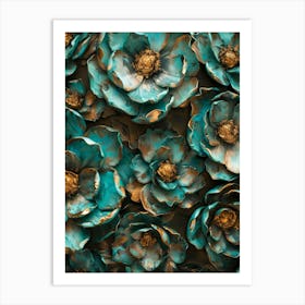 Teal Flowers Wall Art Art Print