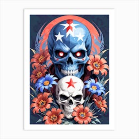 American Flag Floral Face Evil Death Skull (56) Art Print