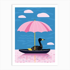 Duck In A Pink Umbrella Art Print