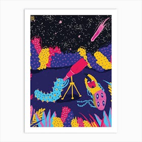 Caterpiller And Beetle Watching A Comet Art Print