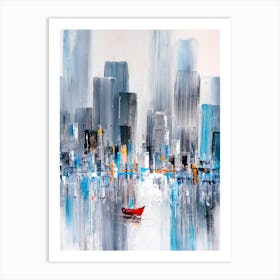 Red Boat In The City Painting Art Print