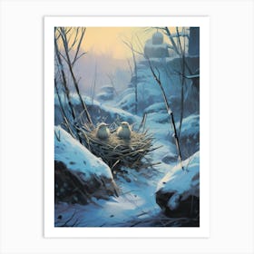 Birds In Nest Winter 1 Art Print