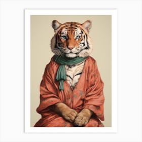 Tiger Illustrations Wearing A Maxi Dress 1 Art Print