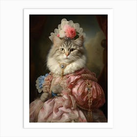 Royal Cat In Pink Rococo Style 2 Art Print