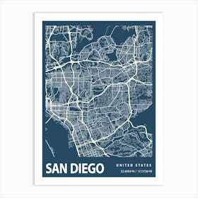 San Diego Blueprint City Map 1 Art Print