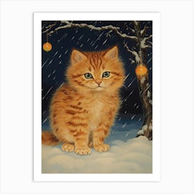 Christmas Ginger Cat, Louis Wain Art Print