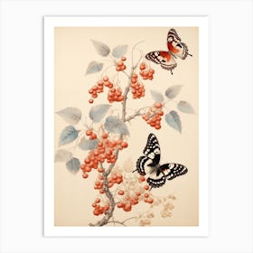Butterflies In The Branches Japanese Style Painting 1 Art Print