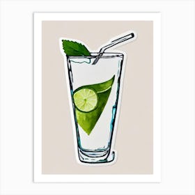 Mojito Minimal Line Drawing With Watercolour Cocktail Poster Art Print