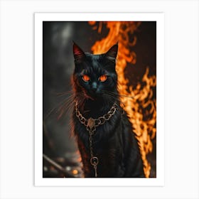 Black Cat On Fire Art Print