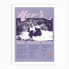 Her S She Needs Him Minimalist Album Cover Print Art, Albumpolaroid Poster, Song Lyrics Wall Art, Music Gift, Retro Mus Art Print