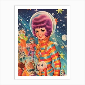 Vintage Astronaut Girl Kitsch 3 Art Print