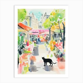 Food Market With Cats In Sydney 1 Watercolour Art Print