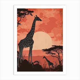 Giraffe In The Sunset Red Tones 2 Art Print