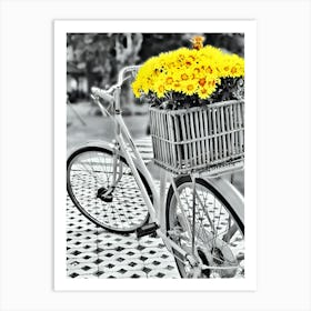 Yellow Flowers On A Bicycle Art Print