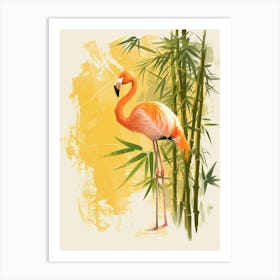 American Flamingo And Bamboo Minimalist Illustration 3 Art Print