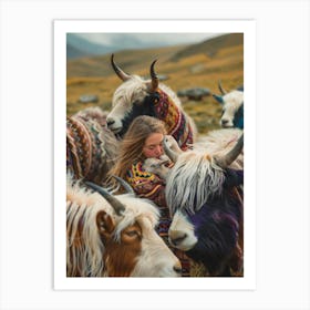 The girl and a goat Art Print