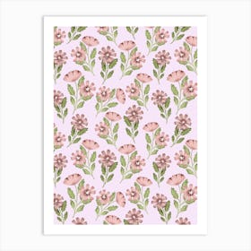 Soft pink flowers pattern Art Print