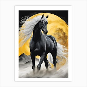 Black Horse In The Moonlight 1 Art Print