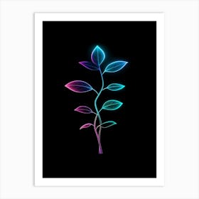 Neon Plant On Black Background 3 Art Print