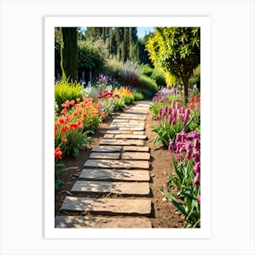 Garden Path With Colorful Flowers Art Print