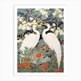 Lily And Cranes 2 Vintage Japanese Botanical Art Print