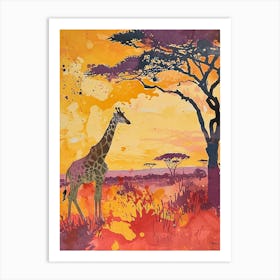 Lilac Giraffe Watercolour Style Illustration 2 Art Print